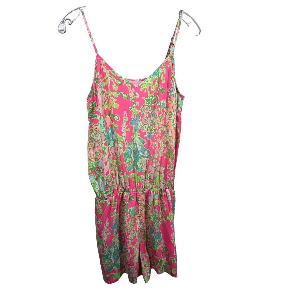 Lilly Pulitzer Womens Floral Pink Green Jumper Romper Small Adjustable Straps